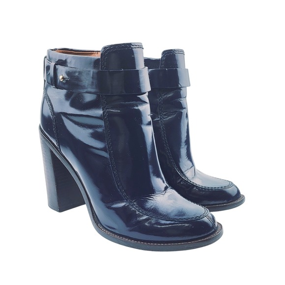 Tory‎ Burch Patent Leather Navy Ankle Boots - Size 8.5 - Picture 1 of 10